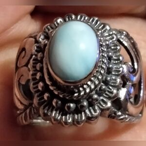 Bali Larimar Ring in Sterling Silver